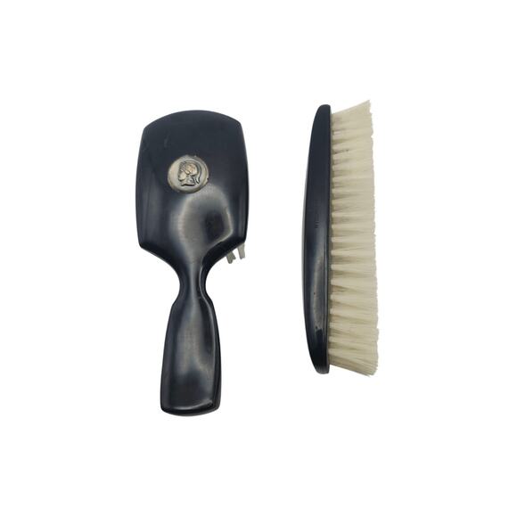 Vtg Bennington Vanity Brush Set Black Bakelite Style Nylon Bristles Cameo USA - Picture 1 of 8